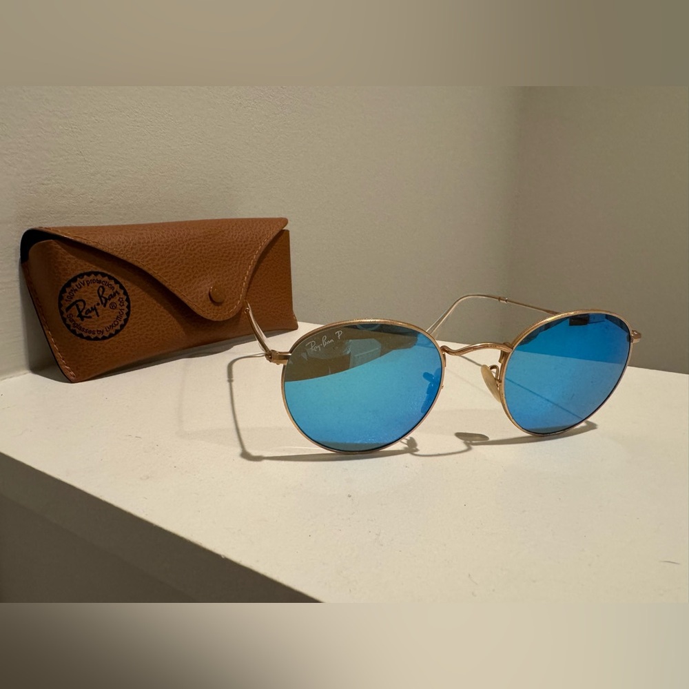Ray Ban Polarized Round metal Blue Sunglasses - 50-21